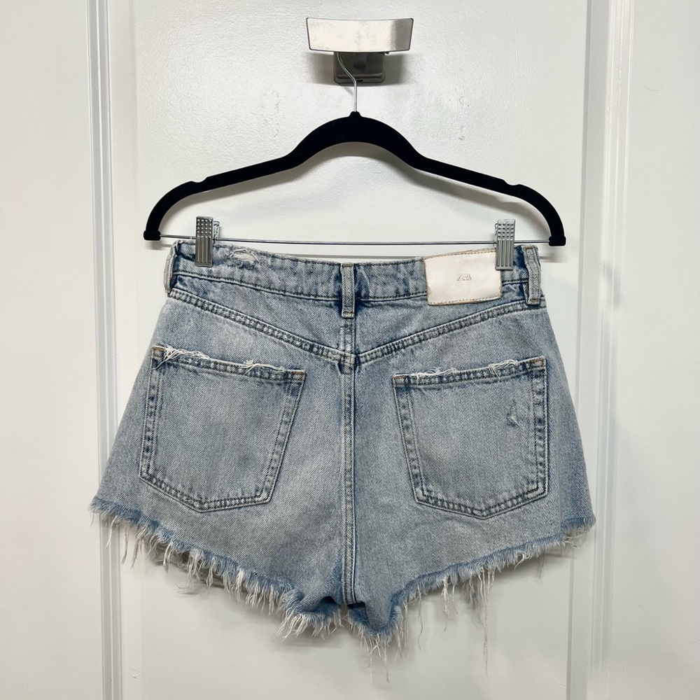 Zara Distressed Acid Wash Denim Shorts